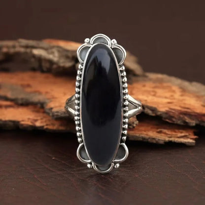 Solid Sterling Silver 925 Handmade Women Ring With Natural Black Onyx Stone
