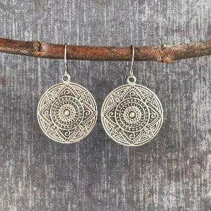 925 Sterling Silver Round Boho Style Dangle Earrings For Elegant Look Handmade