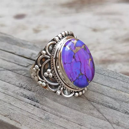 925 Sterling Silver Handmade Women Ring Purple Copper Turquoise Stone Jewelry