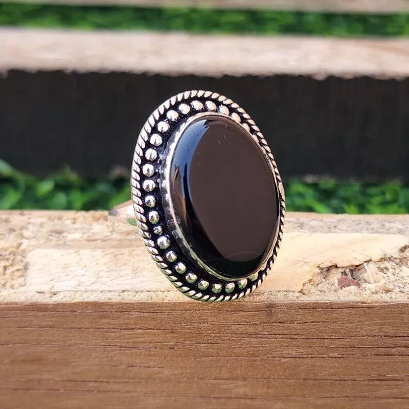 925 Sterling Silver Handmade Black Onyx Women Ring Fine jewelry