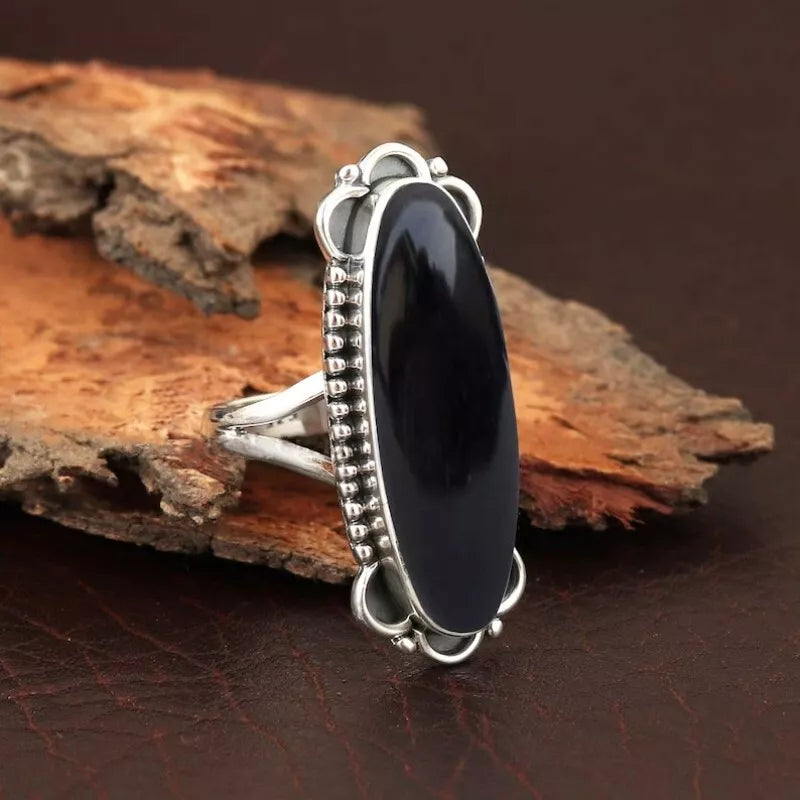 Solid Sterling Silver 925 Handmade Women Ring With Natural Black Onyx Stone