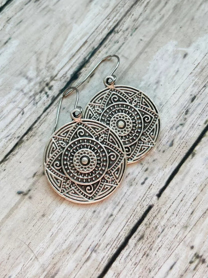 925 Sterling Silver Round Boho Style Dangle Earrings For Elegant Look Handmade