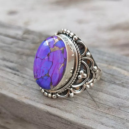 925 Sterling Silver Handmade Women Ring Purple Copper Turquoise Stone Jewelry
