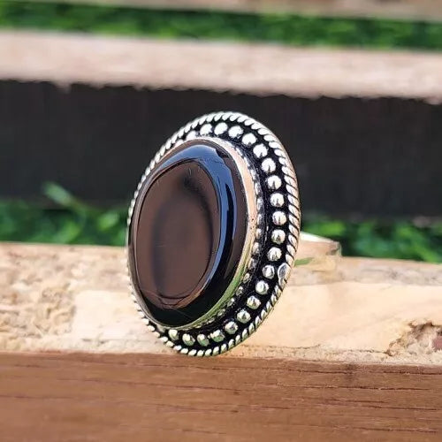 925 Sterling Silver Handmade Black Onyx Women Ring Fine jewelry