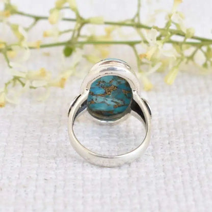 925 Sterling Silver Ring Natural Blue Copper Turquoise Gemstone Women Jewelry