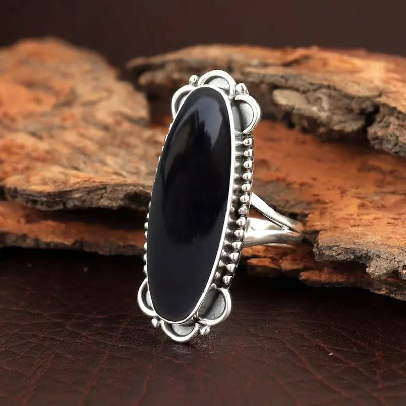 Solid Sterling Silver 925 Handmade Women Ring With Natural Black Onyx Stone