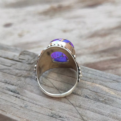 925 Sterling Silver Handmade Women Ring Purple Copper Turquoise Stone Jewelry